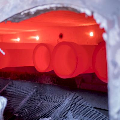 Ductile iron pipe passes through the annealing process during manufacturing.