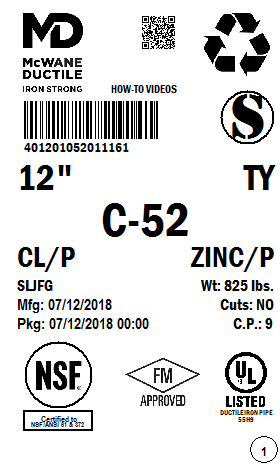 Example of a Mill Certification Sticker.