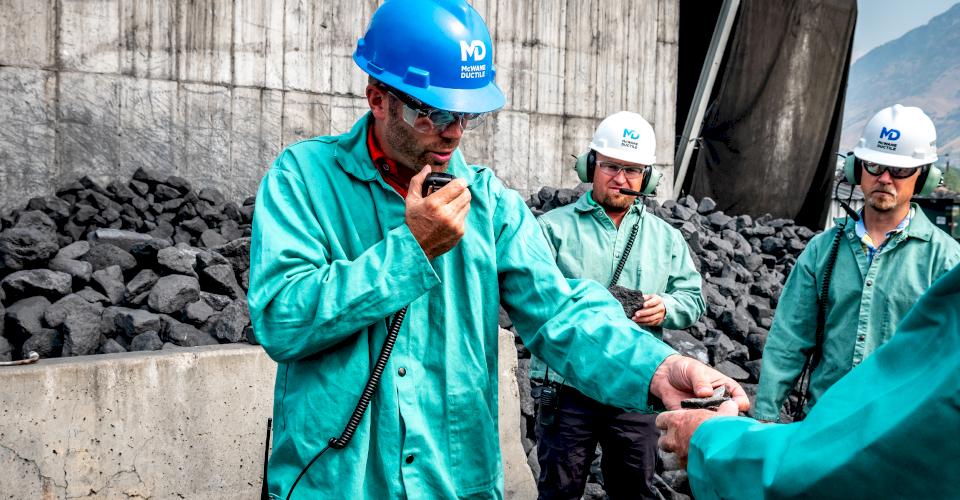Aaron Loosli explains the raw materials used in making ductile iron pipe.