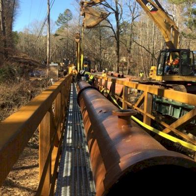 Pipe installed in steel rigging