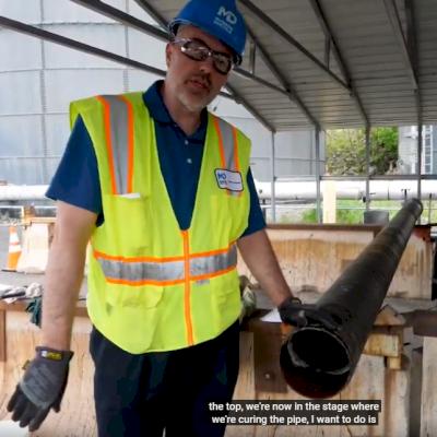 Jeff Houser demonstrates how to repair the cement lining in DI Pipe.