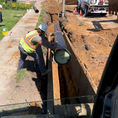 12-inch and 8-inch DI pipe being was installed in the town of Walkerton, Indiana.
