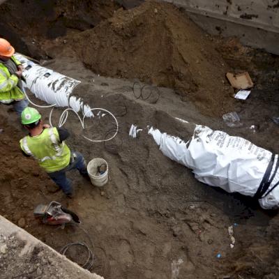 V-Bio polyethylene encasement used in CP system on DI pipe in Greenwich, CT.
