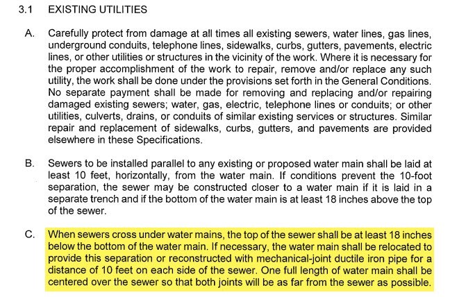 An excerpt from a waterline replacement project specification, Fort Oglethorpe, GA.