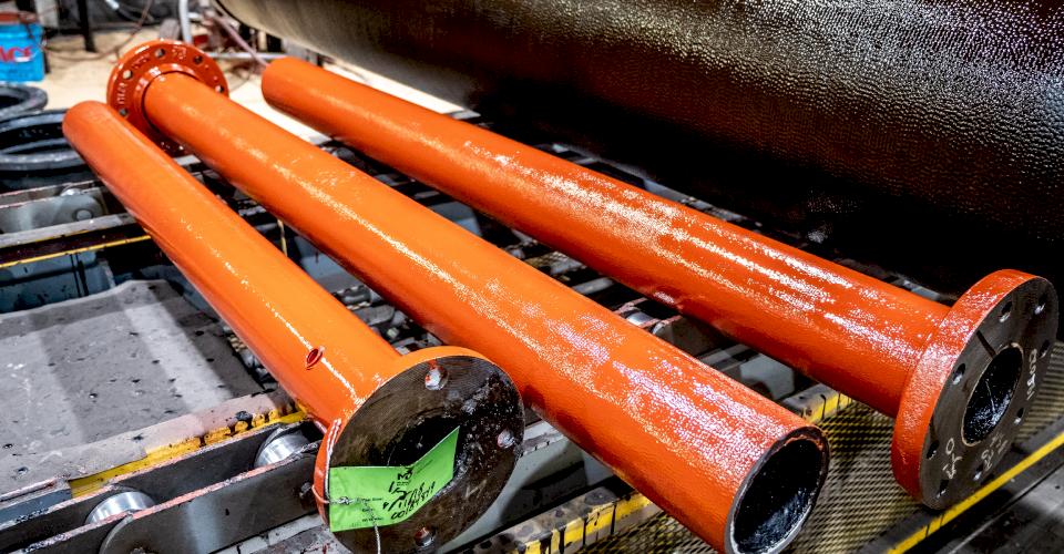 Fabricated Ductile iron pipe with special coating.