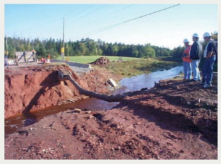 A Ductile iron pipeline remained intact after a washout in Amherst Nova Scotia, 1999.
