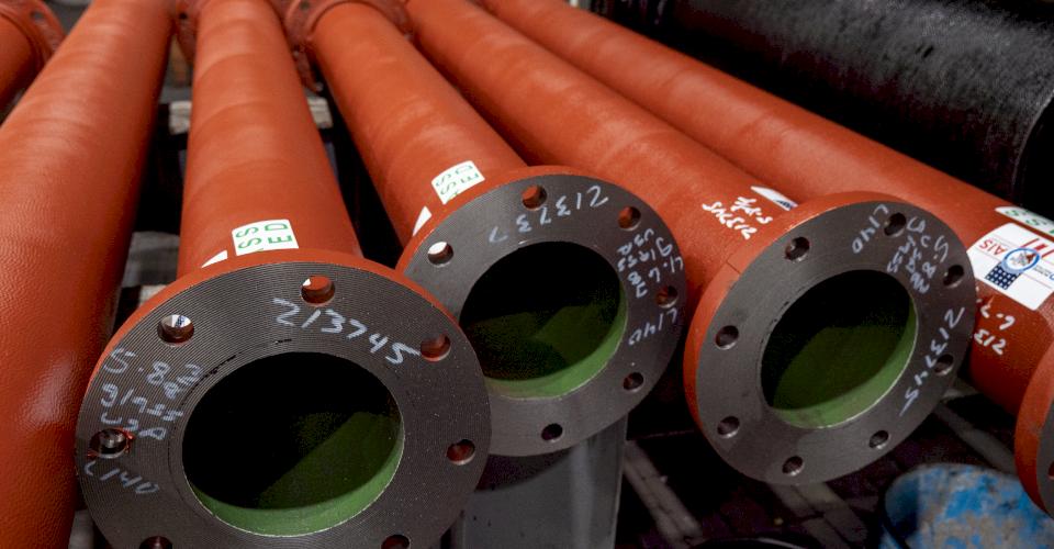 Glass-lined fabricated Ductile iron pipe.