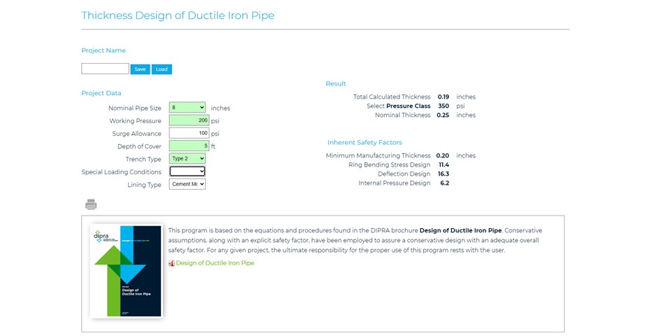 thickness design of DI pipe calculator