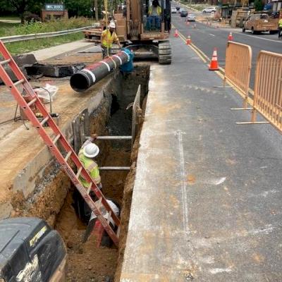 Modern Ductile iron pipe installation, Maryland, 2020.