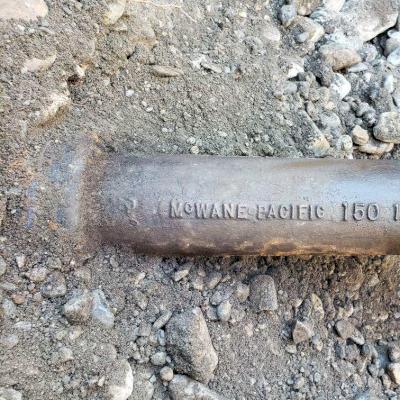 Gray iron pipe circa 1930 and still in service in 2021, western United States. Photo courtesy of Steve Helm, Tap Master Inc.