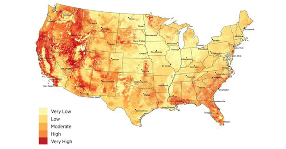 This is a general representation of risk associated with wildfires. It is not intended to predict wildfire occurrences. Source: U.S. Department of Agricultural Forest Service, Fire Modeling Institute