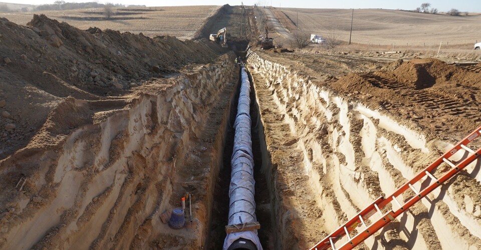 Pipe installed in ditch.