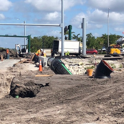 30-inch sewer force-main constructed of restrained joint DI pipe in West Palm Beach, FL.