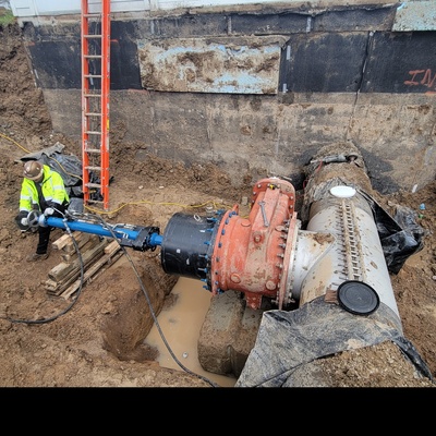 Tying in to an existing water main in Bozeman, MT.