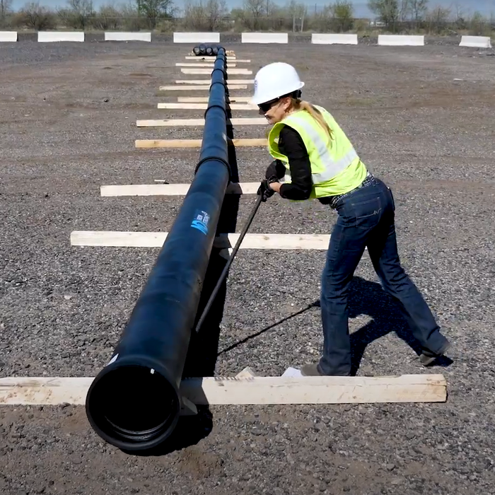 5° of deflection (18” offset) being applied to an assembled Tyton pipe joint.