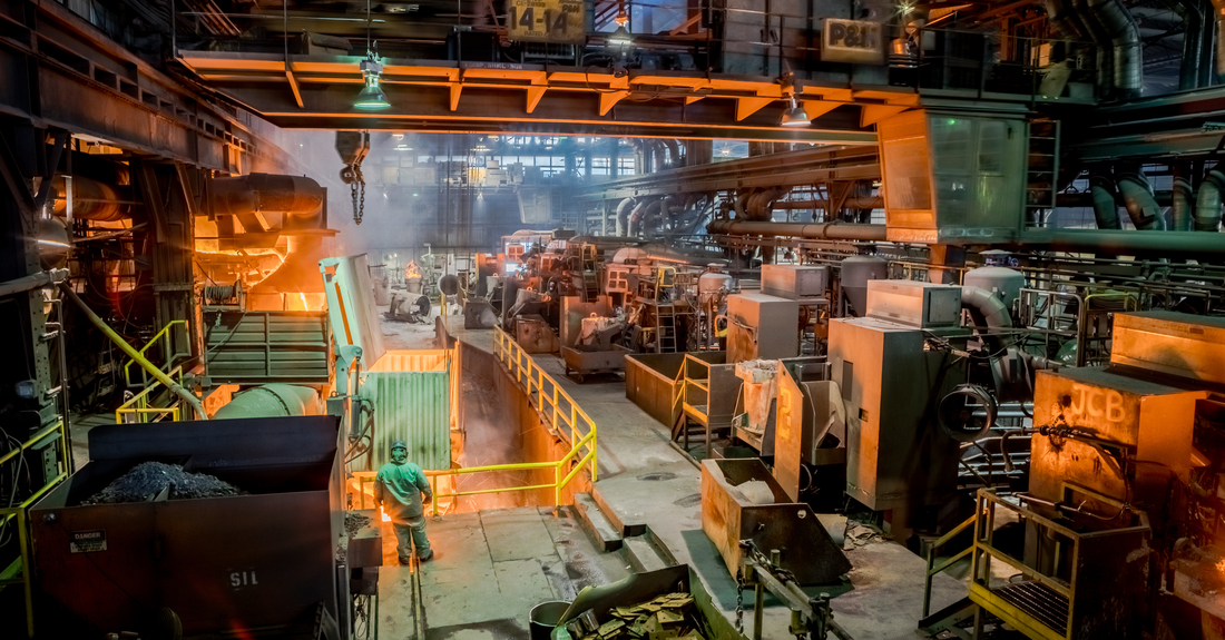 View of the casting arena in a Ductile iron pipe manufacturing facility.